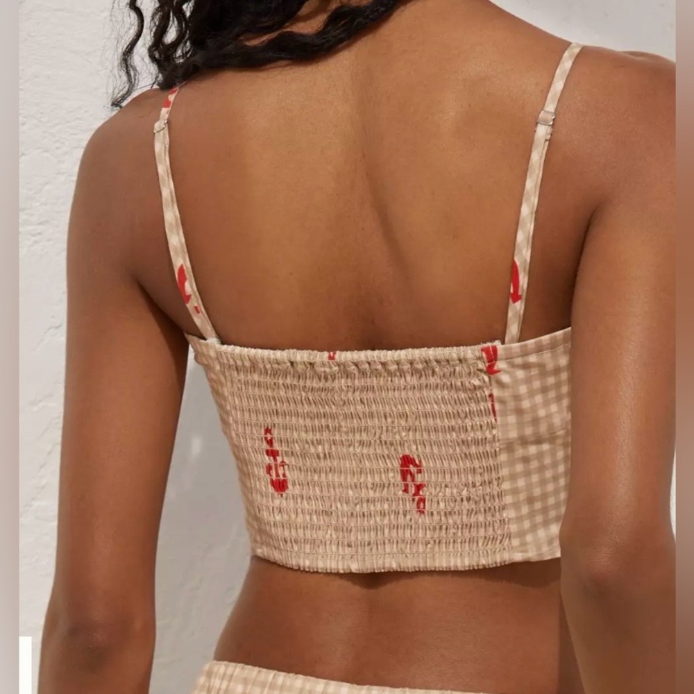 Anthropologie Celandine Smocked Tube Top Anchor Print Beige - Picture 4 of 8